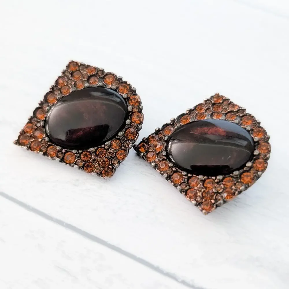 Vintage Clip On Earrings Dark Orange & Brownish Tones Statement 1 & 1/8